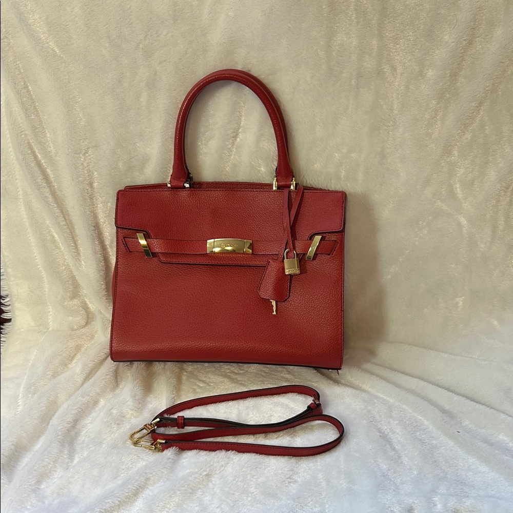Calvin Klein Crimson Satchel with Gold Details